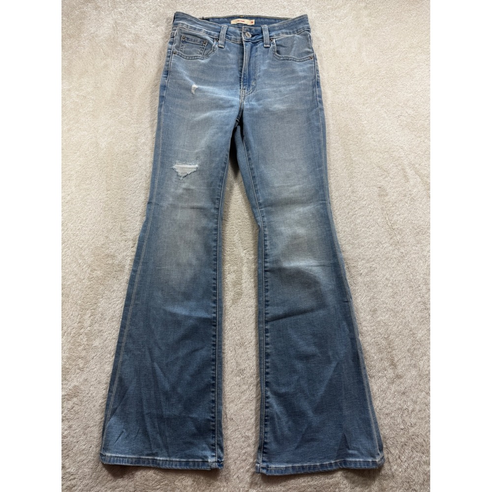 Levi Womens 726 High Rise Distressed Blue Flare Jeans 26‎ Meas: 25x29